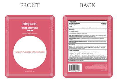 Hand Sanitizer Spray Label (Biopure Hand Sanitizer Spray Watermelon)